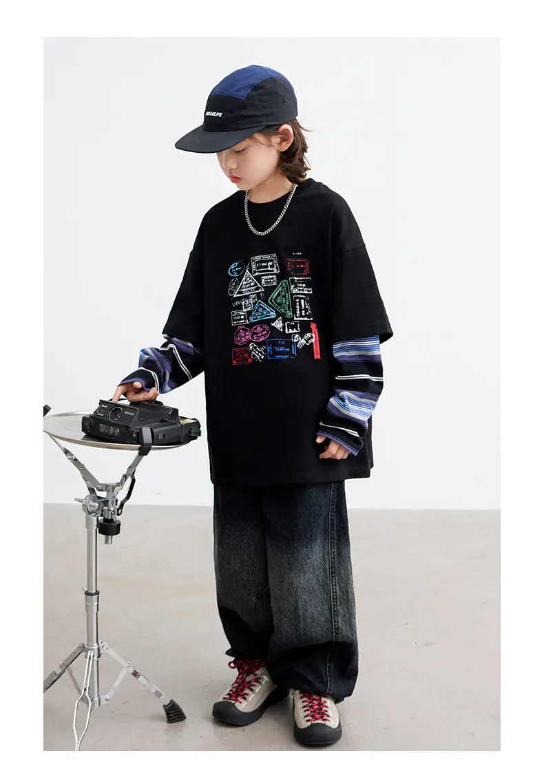 Boys Printed Striped Sweatshirt Set Black Spring Autumn 2026 — feature 16