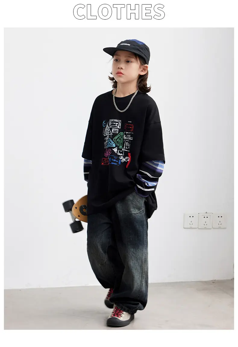 Boys Printed Striped Sweatshirt Set Black Spring Autumn 2026 — feature 17