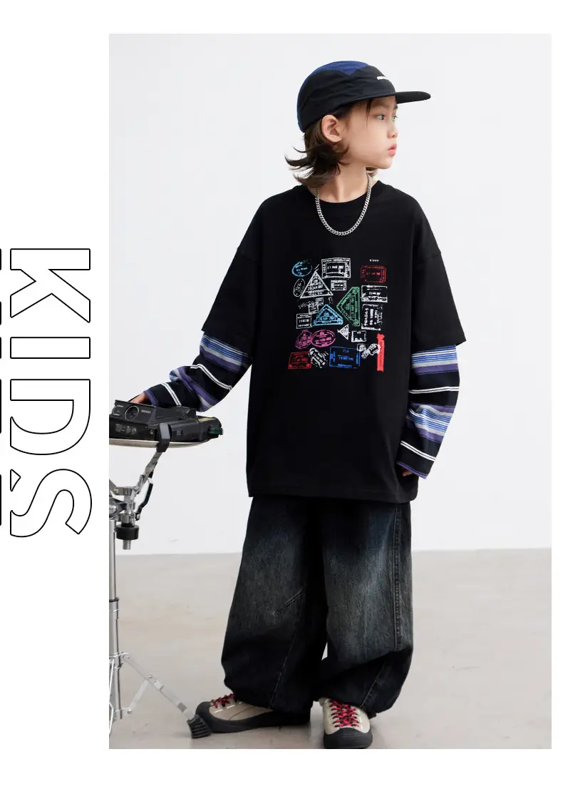 Boys Printed Striped Sweatshirt Set Black Spring Autumn 2026 — feature 19