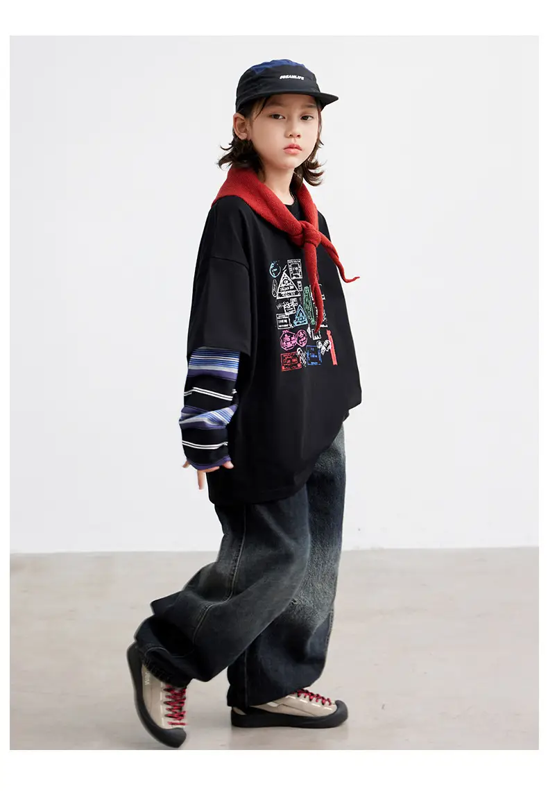 Boys Printed Striped Sweatshirt Set Black Spring Autumn 2026 — feature 21