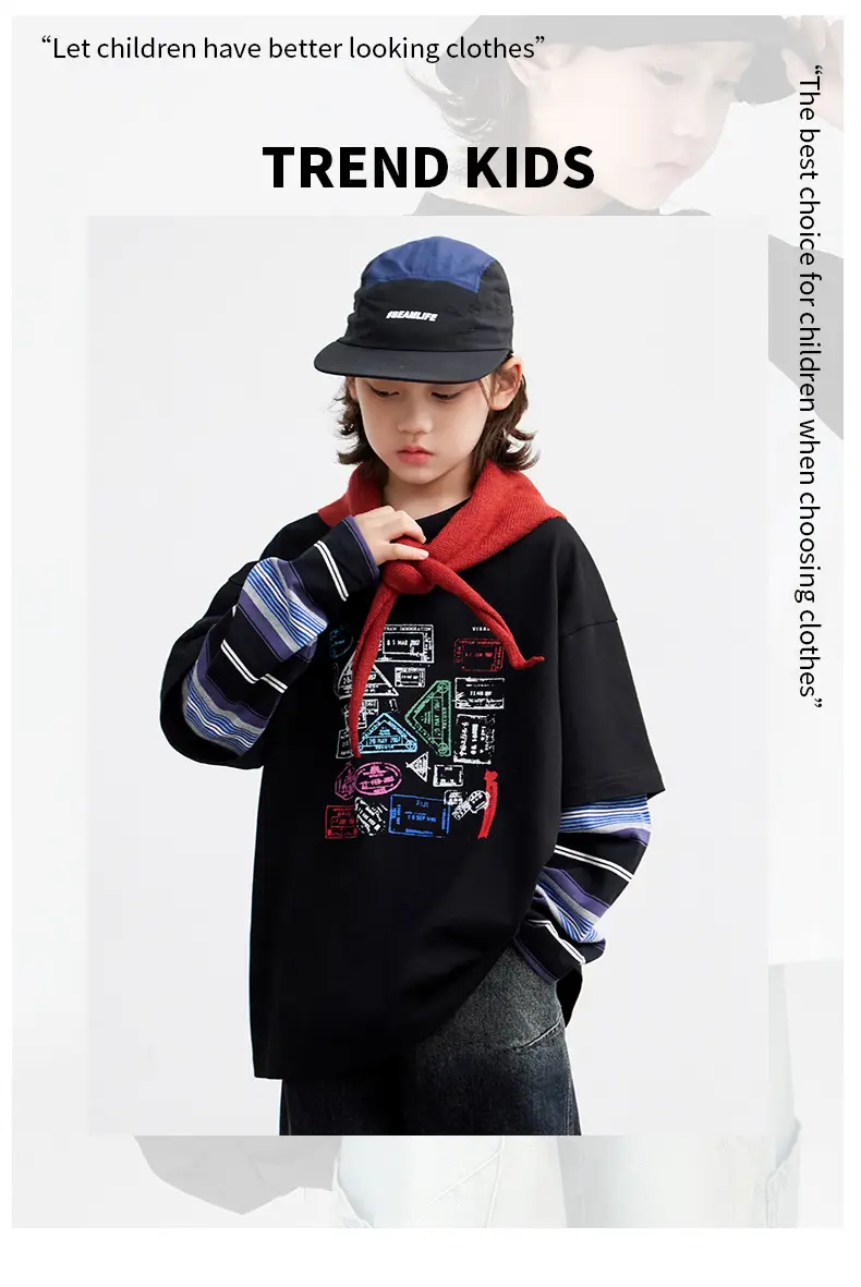 Boys Printed Striped Sweatshirt Set Black Spring Autumn 2026 — feature 7