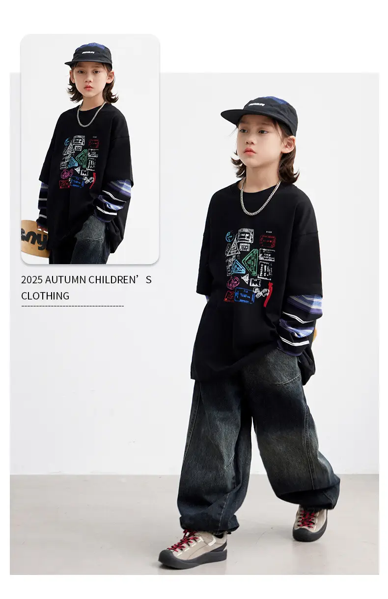 Boys Printed Striped Sweatshirt Set Black Spring Autumn 2026 — feature 8