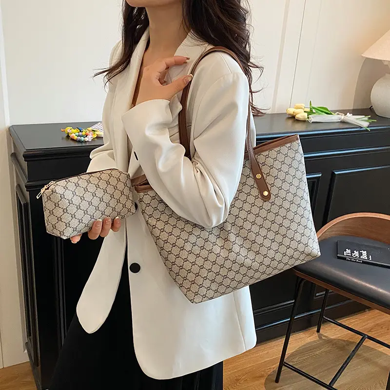 Women Large Capacity Satchel Bag White Monogram Pattern - Image 4