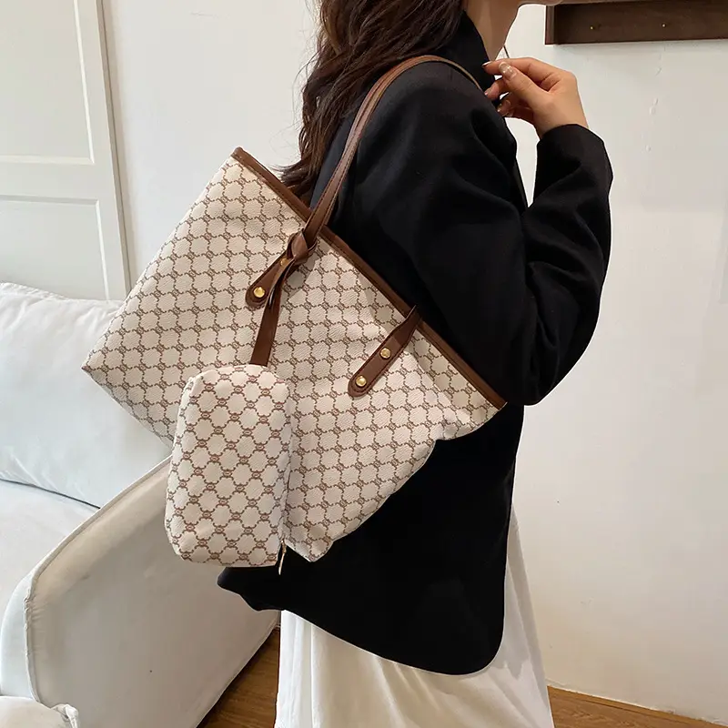 Women Large Capacity Satchel Bag White Monogram Pattern - Image 5
