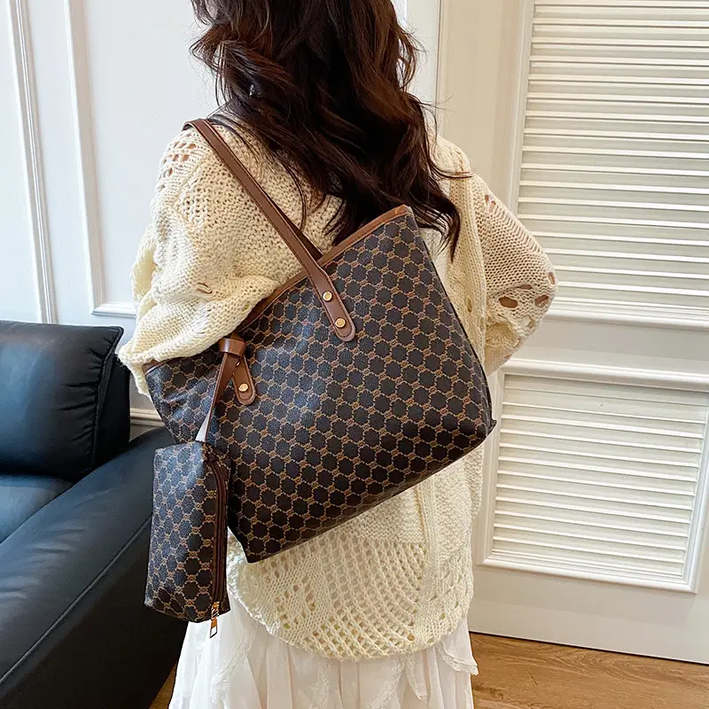 Women Large Capacity Satchel Bag White Monogram Pattern - Image 6