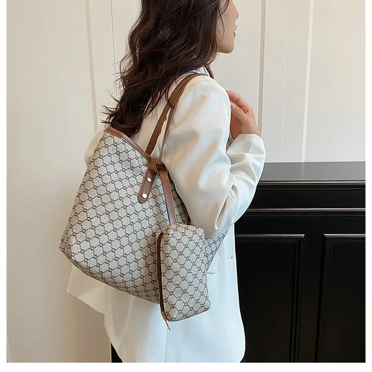 Women Large Capacity Satchel Bag White Monogram Pattern — feature 10
