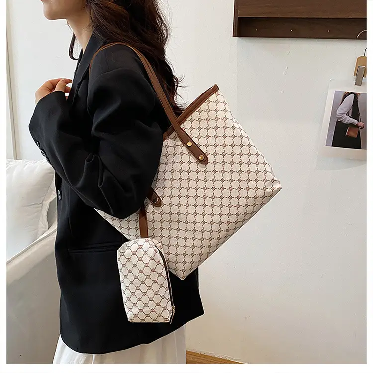 Women Large Capacity Satchel Bag White Monogram Pattern — feature 11
