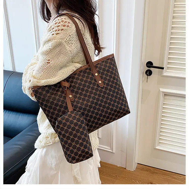 Women Large Capacity Satchel Bag White Monogram Pattern — feature 14