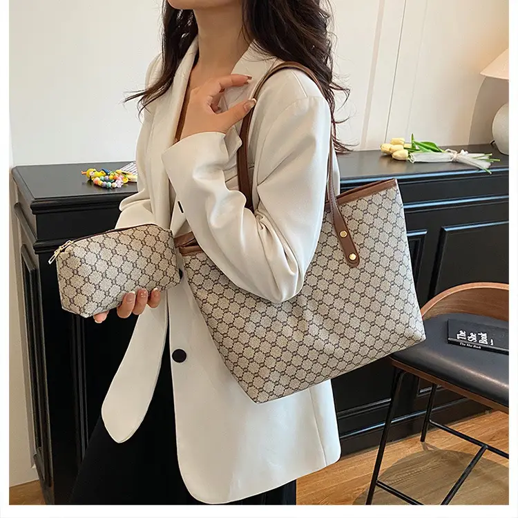 Women Large Capacity Satchel Bag White Monogram Pattern — feature 9