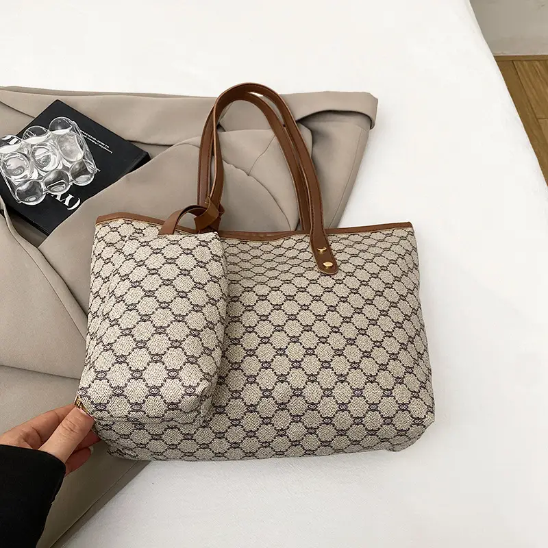 Women Large Capacity Satchel Bag White Monogram Pattern - Image 3