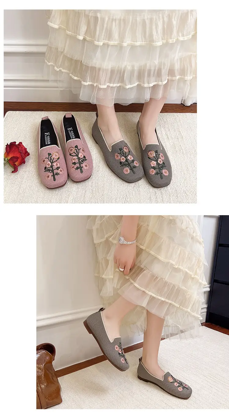 Spring and Summer New Style Women's Slip-On 2026 Casual Mom Shoes Round-Toe Flat Shoes National Trend Embroidered Loafers — feature 10