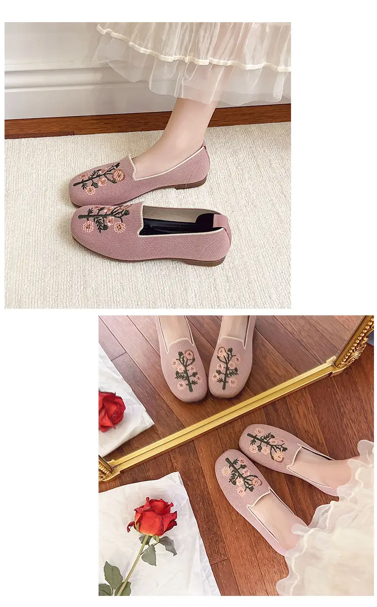 Spring and Summer New Style Women's Slip-On 2026 Casual Mom Shoes Round-Toe Flat Shoes National Trend Embroidered Loafers — feature 11