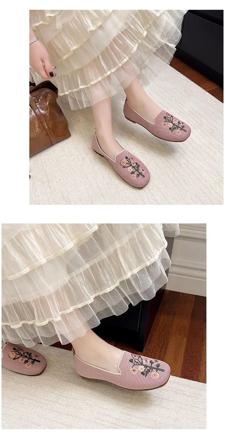 Spring and Summer New Style Women's Slip-On 2026 Casual Mom Shoes Round-Toe Flat Shoes National Trend Embroidered Loafers — feature 13