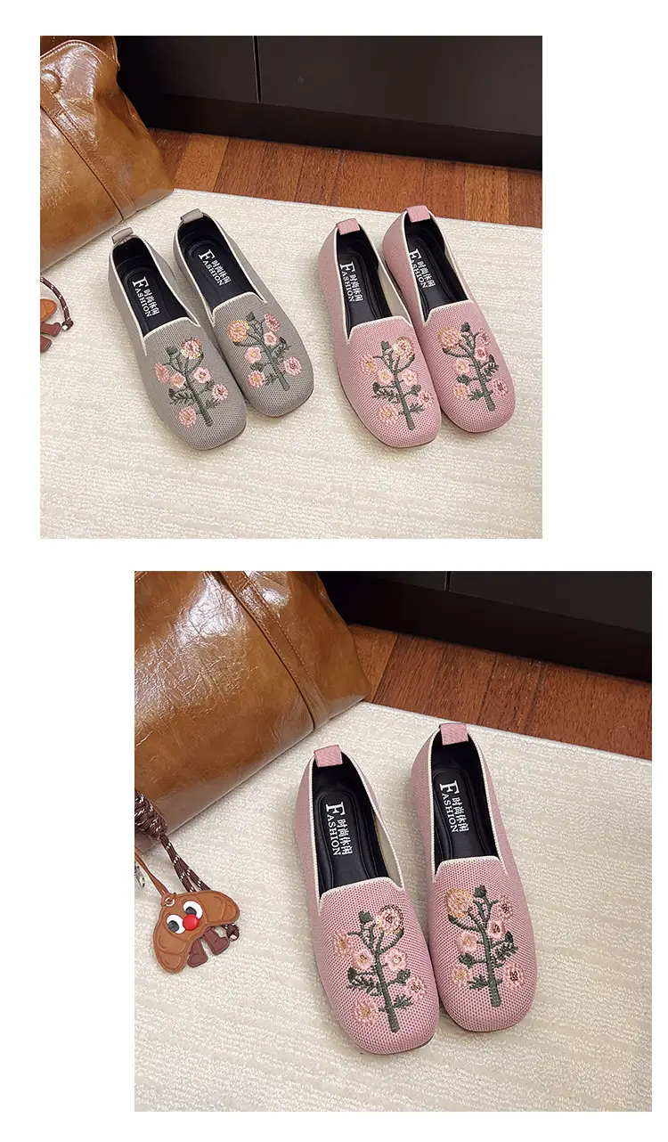Spring and Summer New Style Women's Slip-On 2026 Casual Mom Shoes Round-Toe Flat Shoes National Trend Embroidered Loafers — feature 14