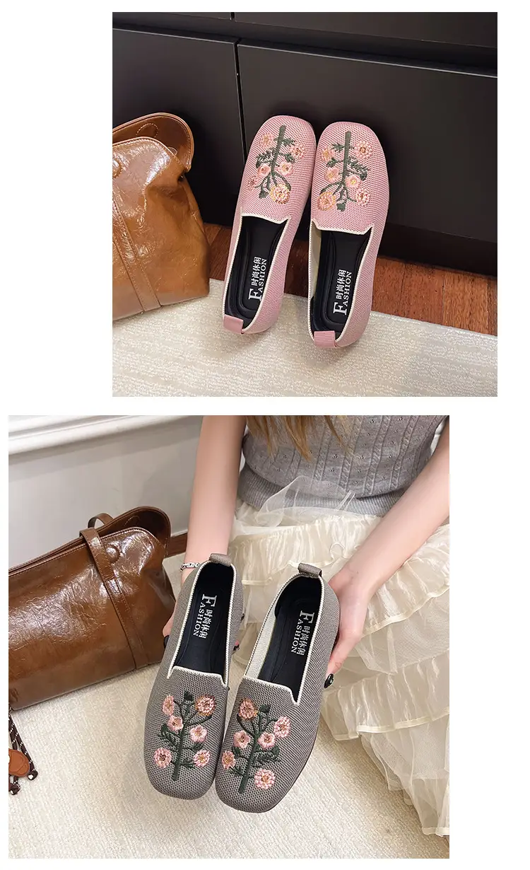 Spring and Summer New Style Women's Slip-On 2026 Casual Mom Shoes Round-Toe Flat Shoes National Trend Embroidered Loafers — feature 15