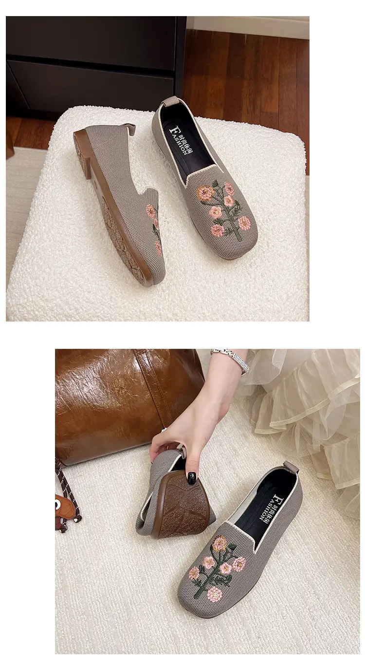 Spring and Summer New Style Women's Slip-On 2026 Casual Mom Shoes Round-Toe Flat Shoes National Trend Embroidered Loafers — feature 16