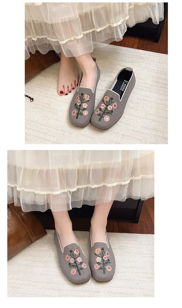 Spring and Summer New Style Women's Slip-On 2026 Casual Mom Shoes Round-Toe Flat Shoes National Trend Embroidered Loafers — feature 8