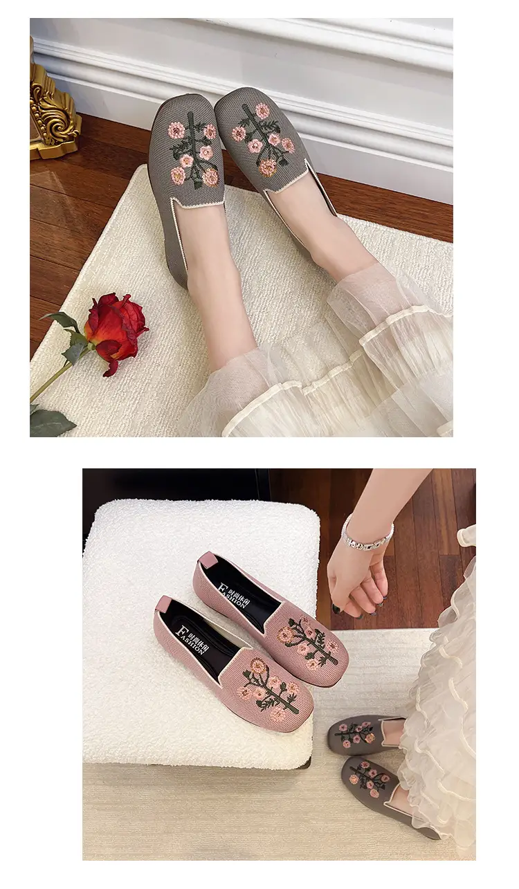 Spring and Summer New Style Women's Slip-On 2026 Casual Mom Shoes Round-Toe Flat Shoes National Trend Embroidered Loafers — feature 9