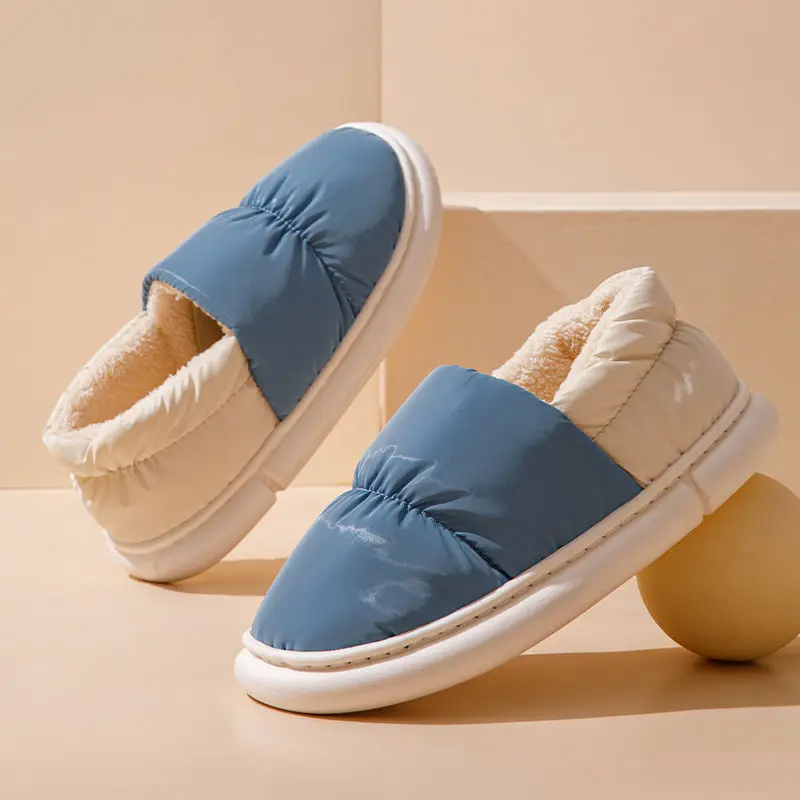 Cotton Slippers for Men and Women, Home Shoes, down Cloth Waterproof Bags and Outer Wear, Thick-Soled Indoor Slippers, Cold-Resistant and Warm Cotton Slippers