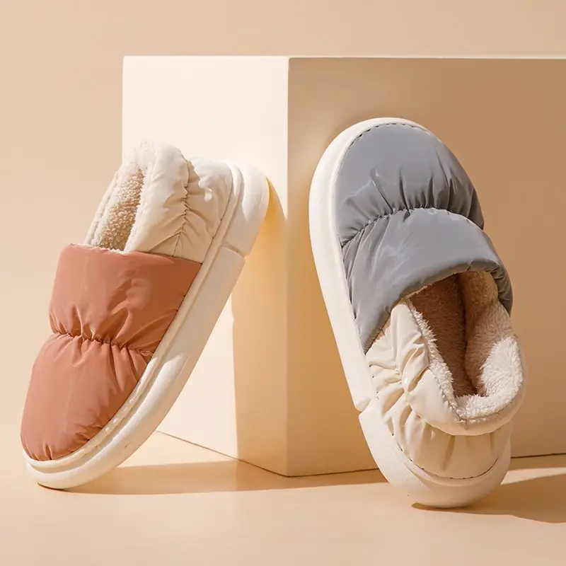Cotton Slippers for Men and Women, Home Shoes, down Cloth Waterproof Bags and Outer Wear, Thick-Soled Indoor Slippers, Cold-Resistant and Warm Cotton Slippers