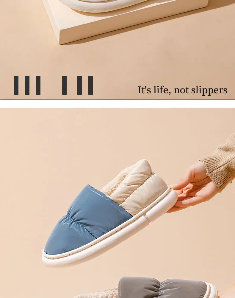 Cotton Slippers for Men and Women, Home Shoes, down Cloth Waterproof Bags and Outer Wear, Thick-Soled Indoor Slippers, Cold-Resistant and Warm Cotton Slippers — feature 2