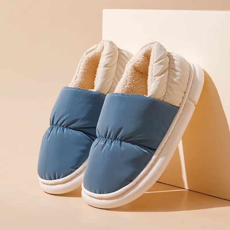 Cotton Slippers for Men and Women, Home Shoes, down Cloth Waterproof Bags and Outer Wear, Thick-Soled Indoor Slippers, Cold-Resistant and Warm Cotton Slippers