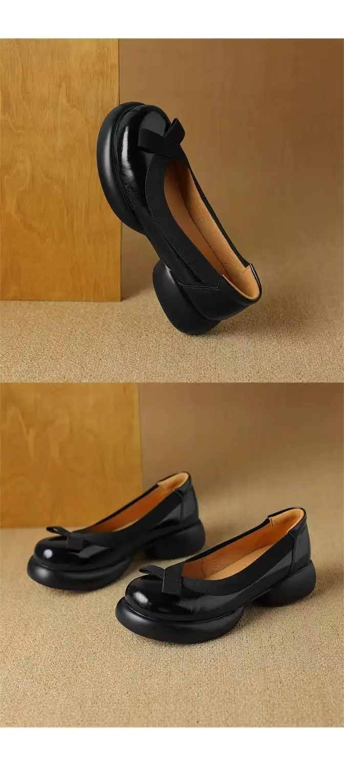 Fashion Round-Toe Thick-Soled Mary Jane Women's Shoes 2025 Autumn New Slip-On Middle-Aged Women's Versatile Small Leather Shoes — feature 5