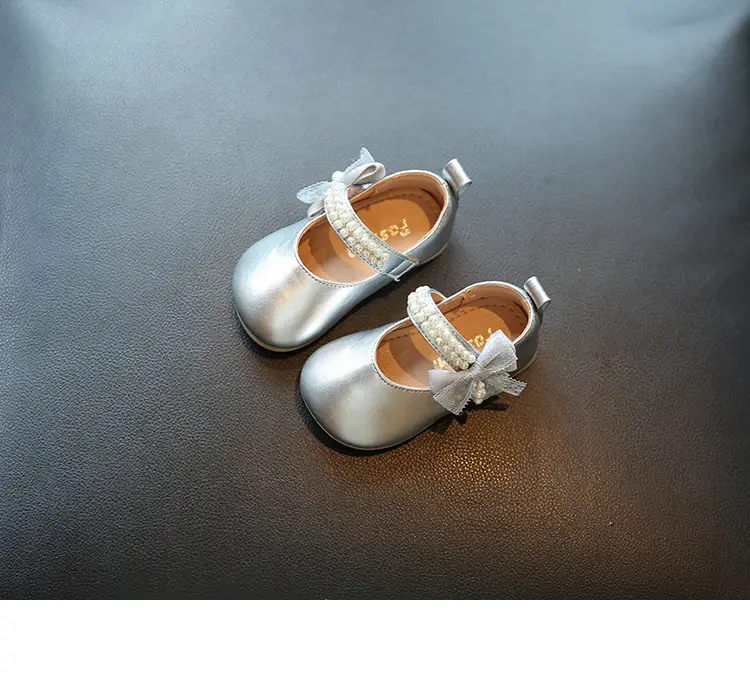 Baby Princess Bow Square Mouth Shoes Silver Non-Slip Sole — feature 11