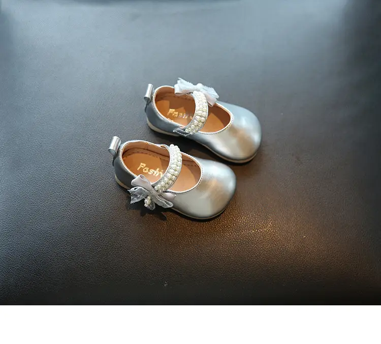 Baby Princess Bow Square Mouth Shoes Silver Non-Slip Sole — feature 12