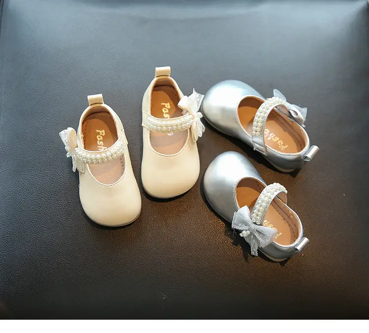 Baby Princess Bow Square Mouth Shoes Silver Non-Slip Sole — feature 2