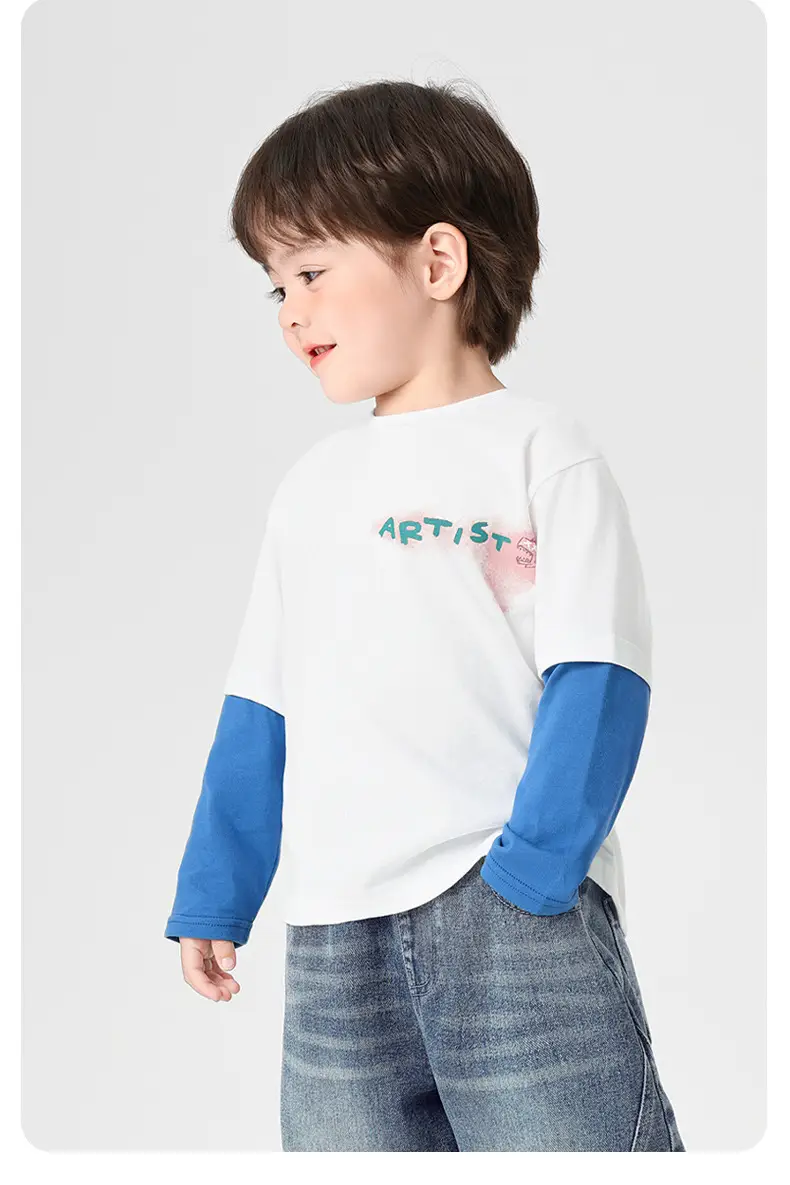 2026 Boys Pure Cotton Long Sleeve T-Shirt Light Blue — feature 13