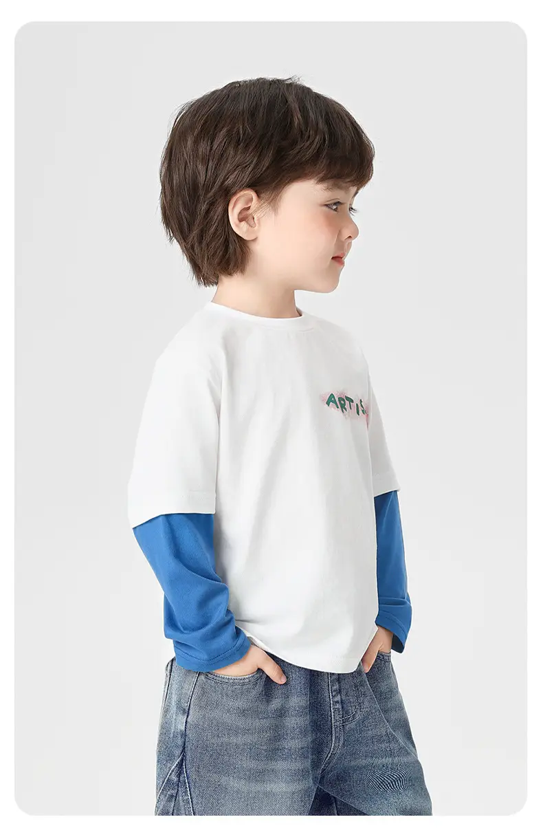 2026 Boys Pure Cotton Long Sleeve T-Shirt Light Blue — feature 14