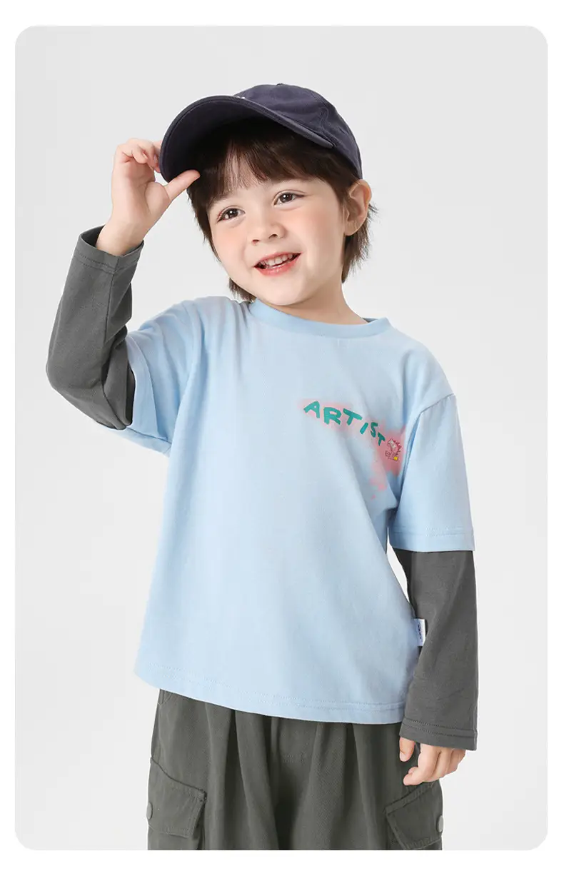 2026 Boys Pure Cotton Long Sleeve T-Shirt Light Blue — feature 16