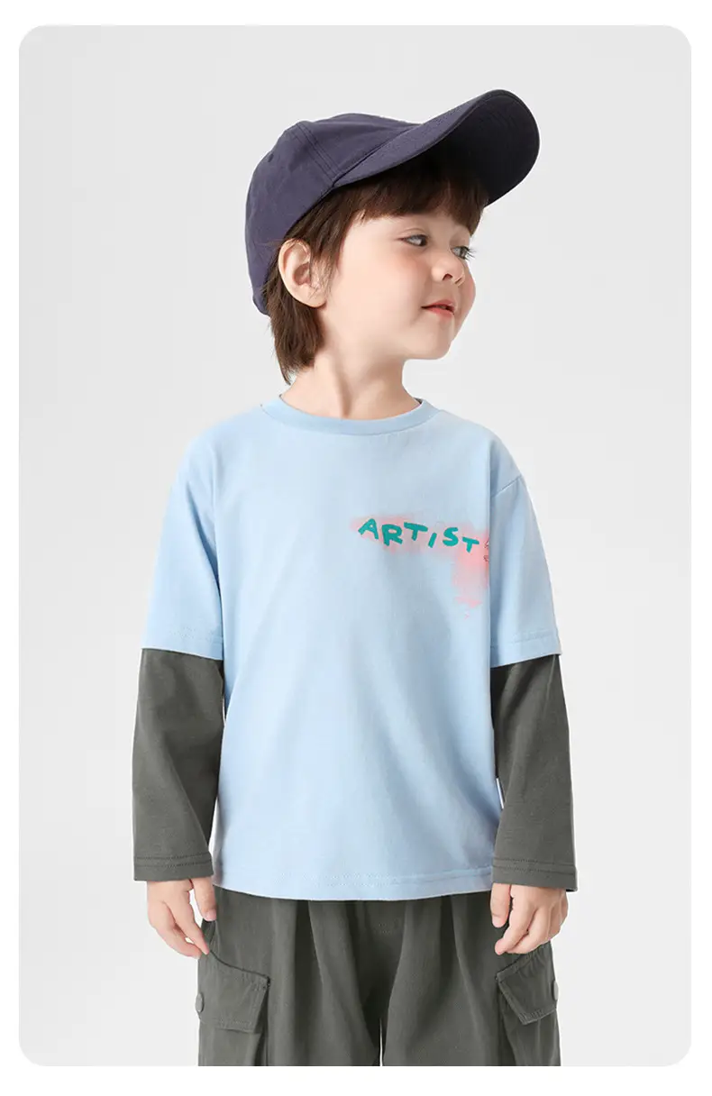 2026 Boys Pure Cotton Long Sleeve T-Shirt Light Blue — feature 17