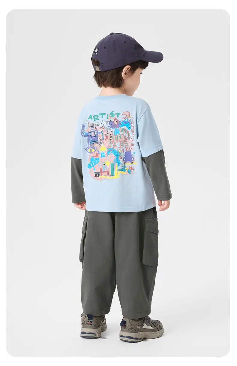 2026 Boys Pure Cotton Long Sleeve T-Shirt Light Blue — feature 18