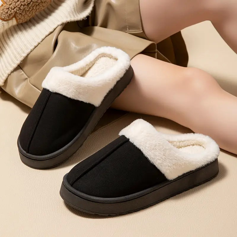 Autumn and Winter Cotton Slippers for Women, Indoor Home, Non-Slip Thick-Soled Couple's Slippers, Cute Fleece-Lined Warm Confinement Shoes - Image 8