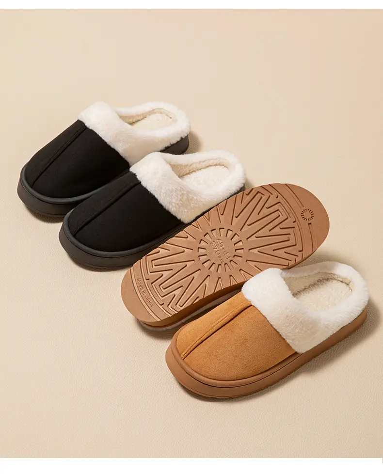 Autumn and Winter Cotton Slippers for Women, Indoor Home, Non-Slip Thick-Soled Couple's Slippers, Cute Fleece-Lined Warm Confinement Shoes — feature 3