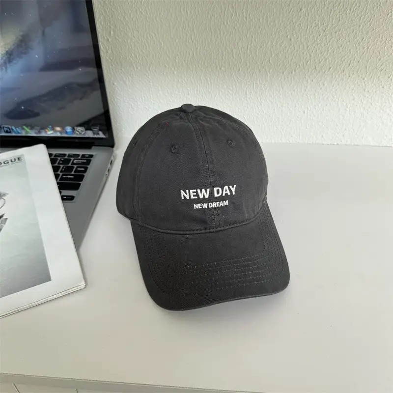 Women New Day Letter Embroidery Cap Beige - Image 2