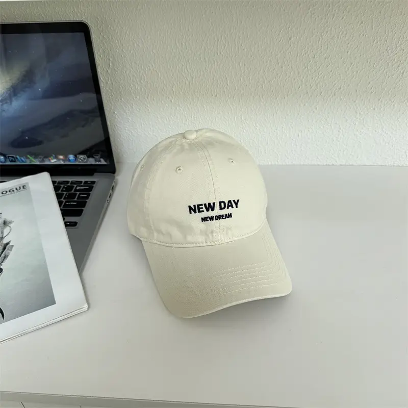 Women New Day Letter Embroidery Cap Beige - Image 5