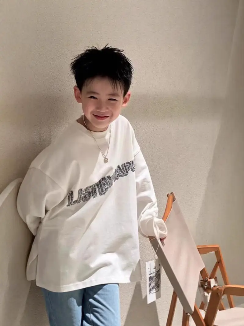 Boys Long Sleeve White T-Shirt Spring Autumn 2026 - Image 3