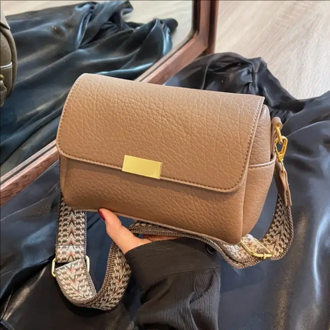 Women's Brown Leather Crossbody Bag with Gold Plated Clasp