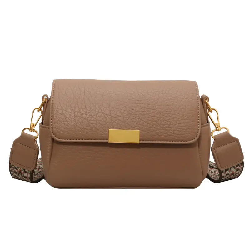 Women's Brown Leather Crossbody Bag with Gold Plated Clasp