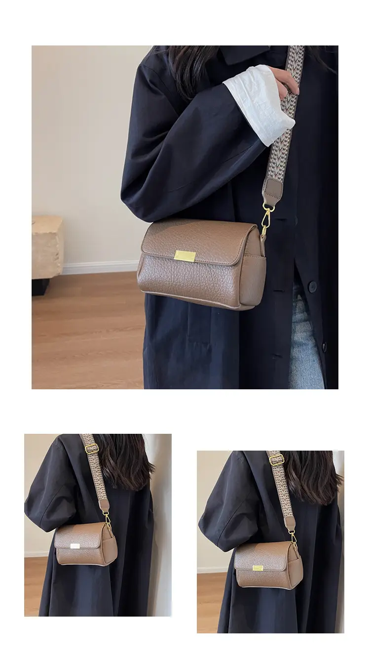 Women's Brown Leather Crossbody Bag with Gold Plated Clasp — feature 10