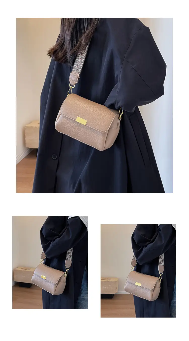 Women's Brown Leather Crossbody Bag with Gold Plated Clasp — feature 13