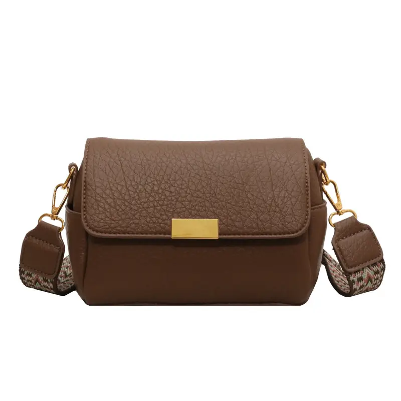Women's Brown Leather Crossbody Bag with Gold Plated Clasp
