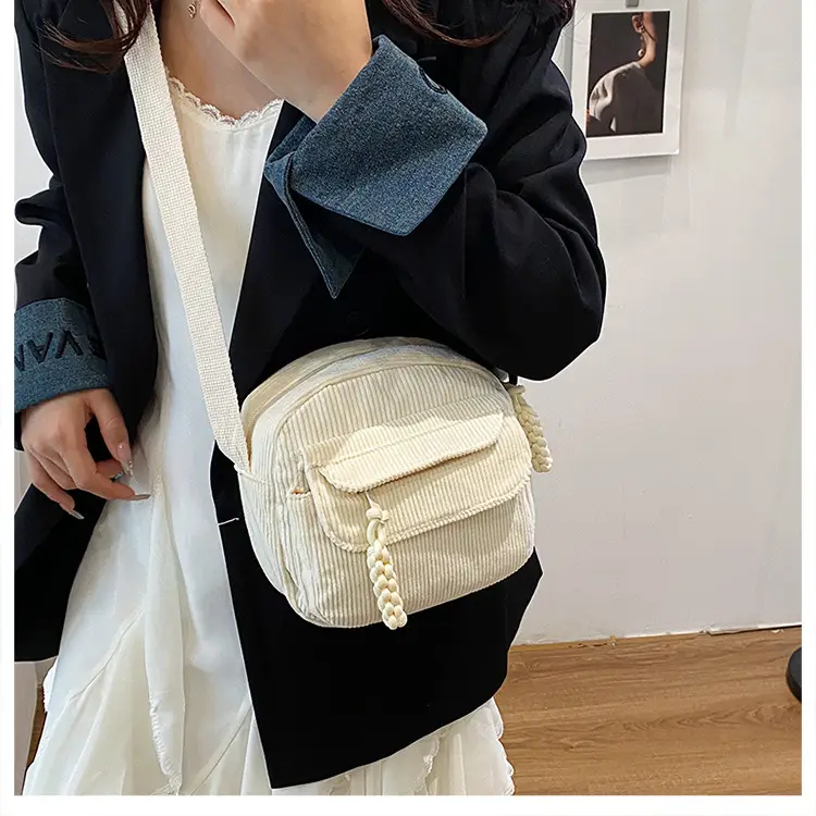 Corduroy 2025 Autum Pure Color Ins Bag Female — feature 9