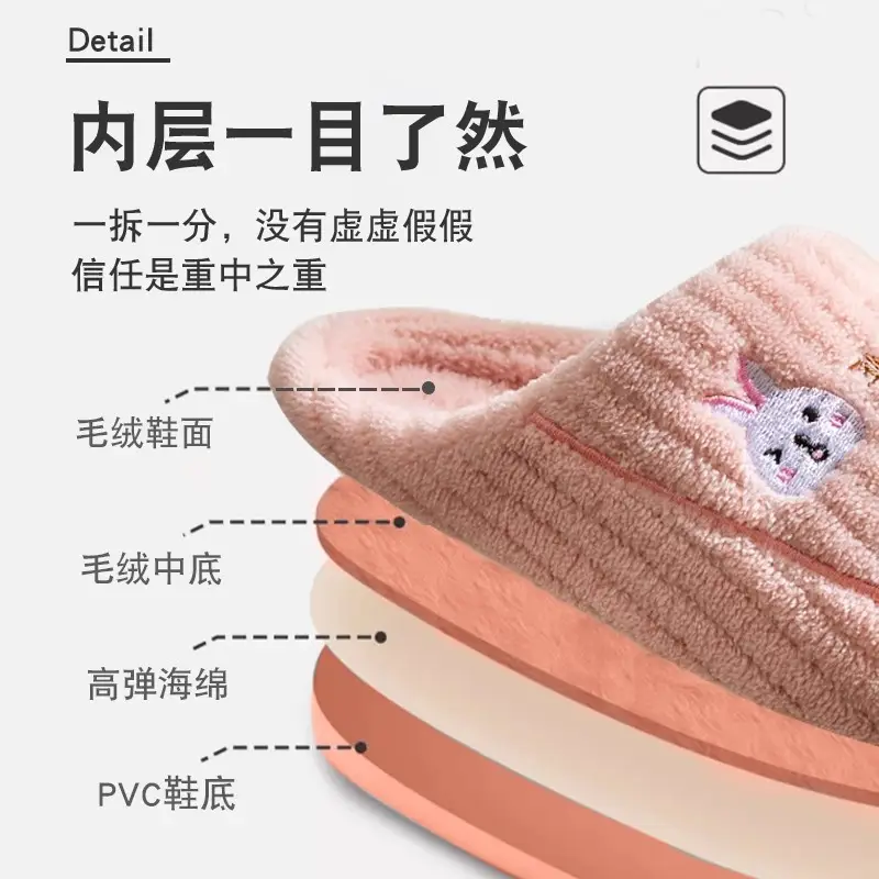 Cotton Slippers for Women, Autumn and Winter 2026 New Model, Indoor Home Silent Non-Slip Thick-Soled Warm Plush Cotton Slippers
