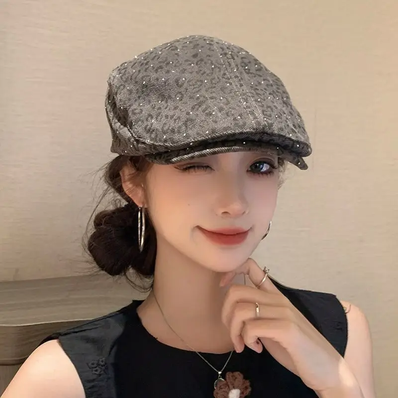 Leopard Print Forward Cap Women Face Slimmer Cap