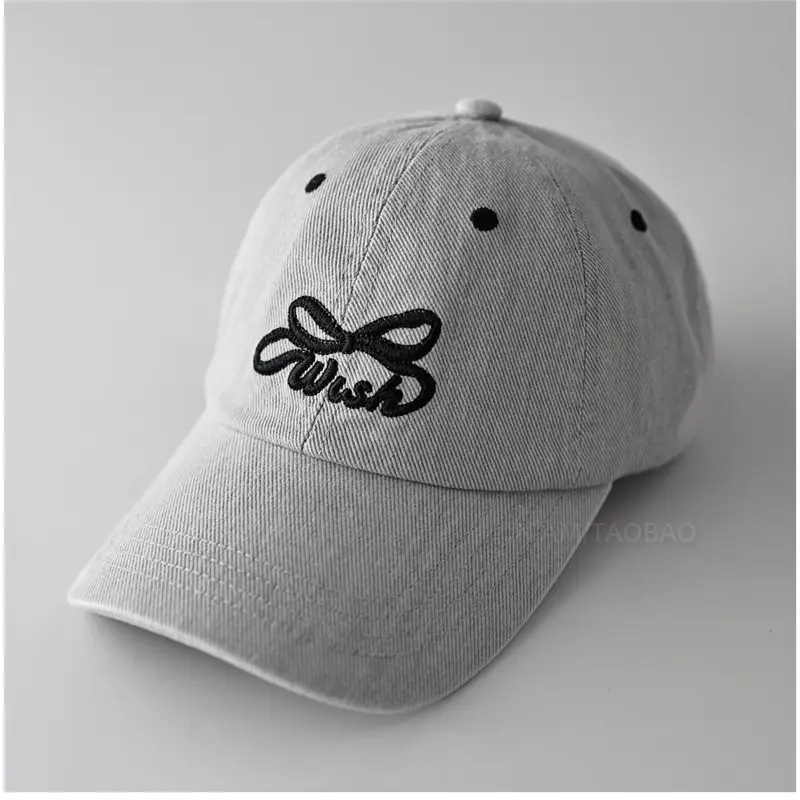 Women's Grey Bowknot Embroidered Cap