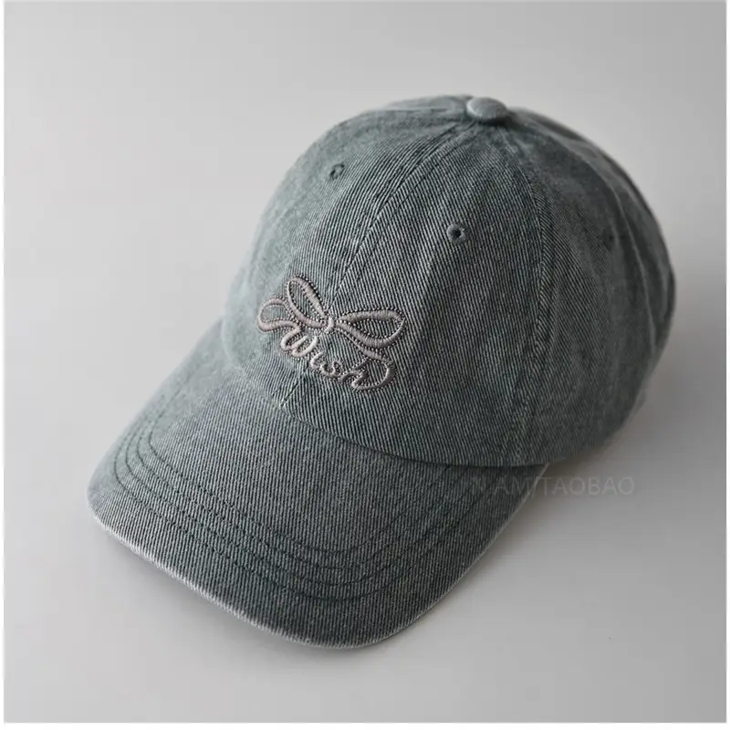Women's Grey Bowknot Embroidered Cap